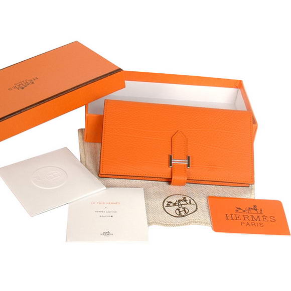 High Quality Hermes Bearn Japonaise Original Leather Wallet H8022 Orange Fake